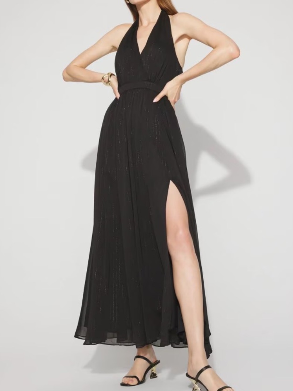 White House Black Market Black pinstriped Halter Maxi Dress Sz 12 New